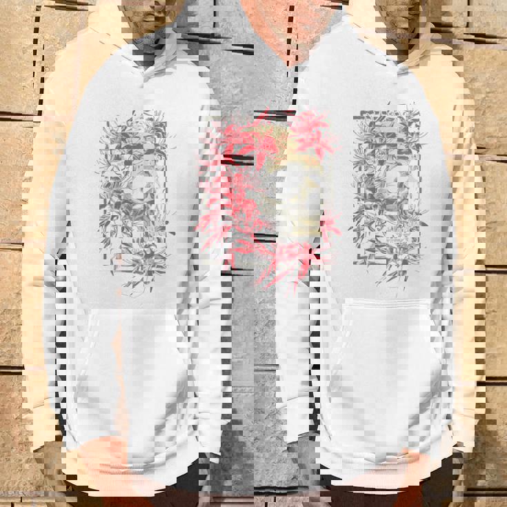 赤いクモのユリの花 日本の頭蓋骨 オタクのバックプリント パーカー ライフスタイル