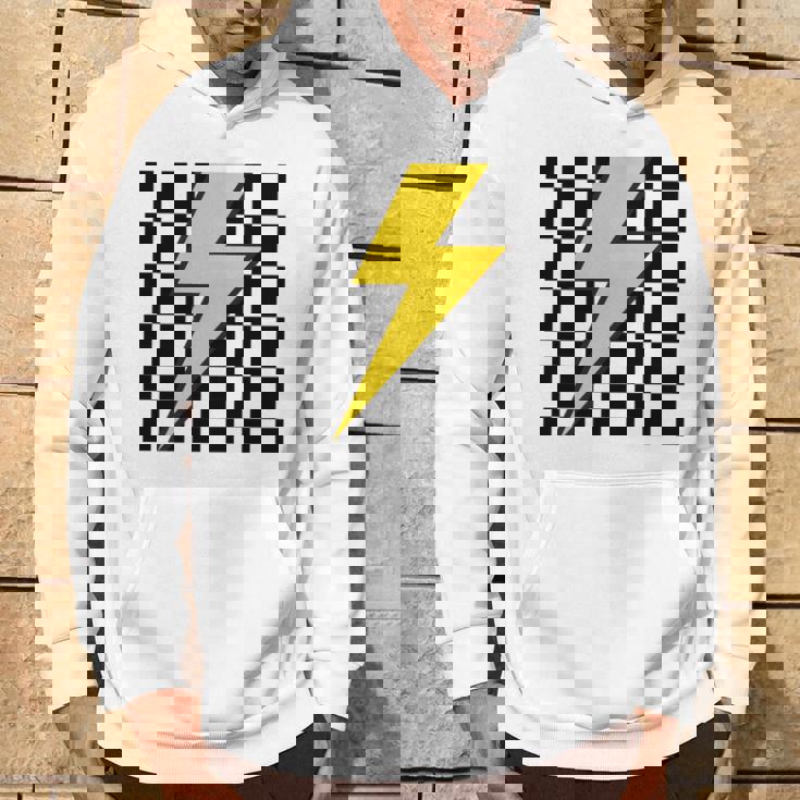 黄色の稲妻チェッカー審美的レーシング 長袖tシャツ パーカー ライフスタイル