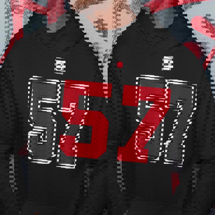 57 ナンバー カレッジスタイル ヴィンテージ 赤 白 日本国旗 パーカー 面白い贈り物