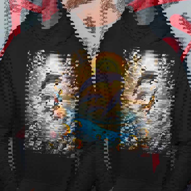 90年代イルカ、アロハ ハワイアン イルカ、カラフルなビーチ パーカー 面白い贈り物