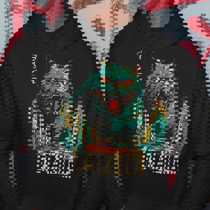 Catzilla ビンテージ 面白い かわいい 猫 アート パーカー 面白い贈り物