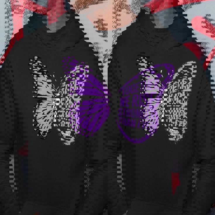 Crohns Awareness Together We Rise パープルリボン バタフライ パーカー 面白い贈り物