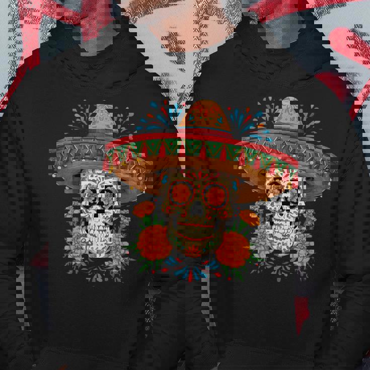 Dia De Los Muertos スカルとマリーゴールド パーカー 面白い贈り物