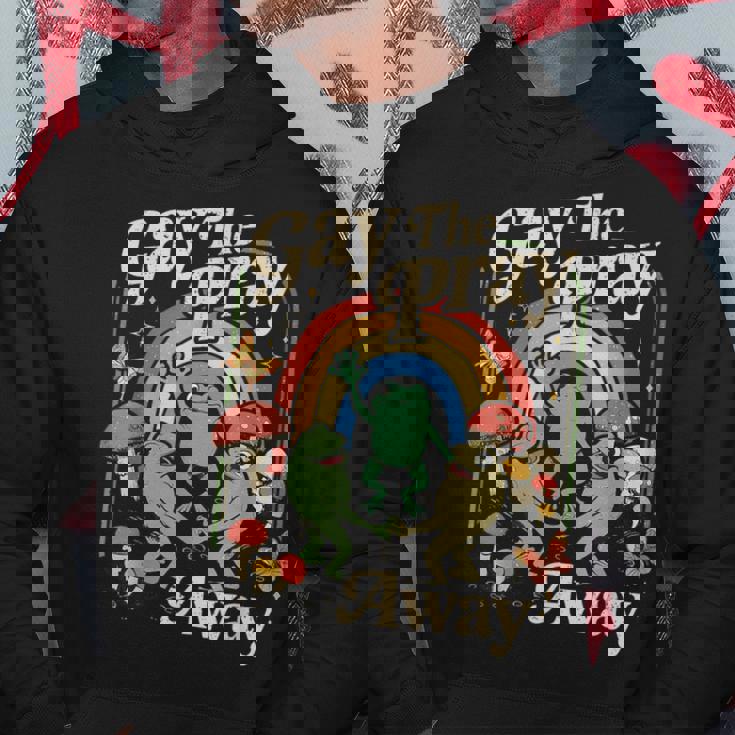 Gay The Pray Away レインボー 面白い ミーム カエル Lgbt プライド Lgbtq パーカー 面白い贈り物