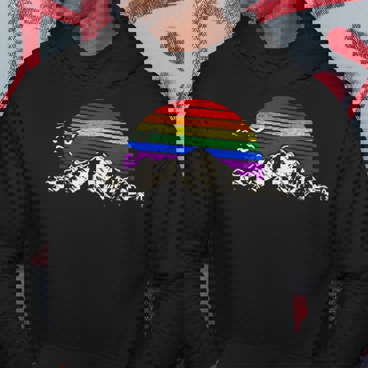 Lgbtq レインボー 山 サンセット ヴィンテージ パーカー 面白い贈り物