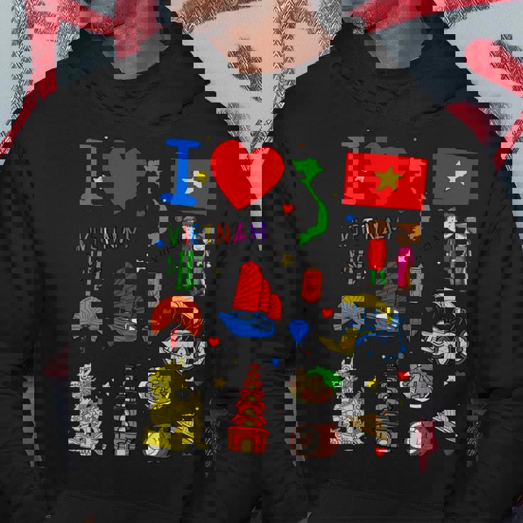 I Loveietnam手描き ベトナムのランドマーク、旗、地図 パーカー 面白い贈り物