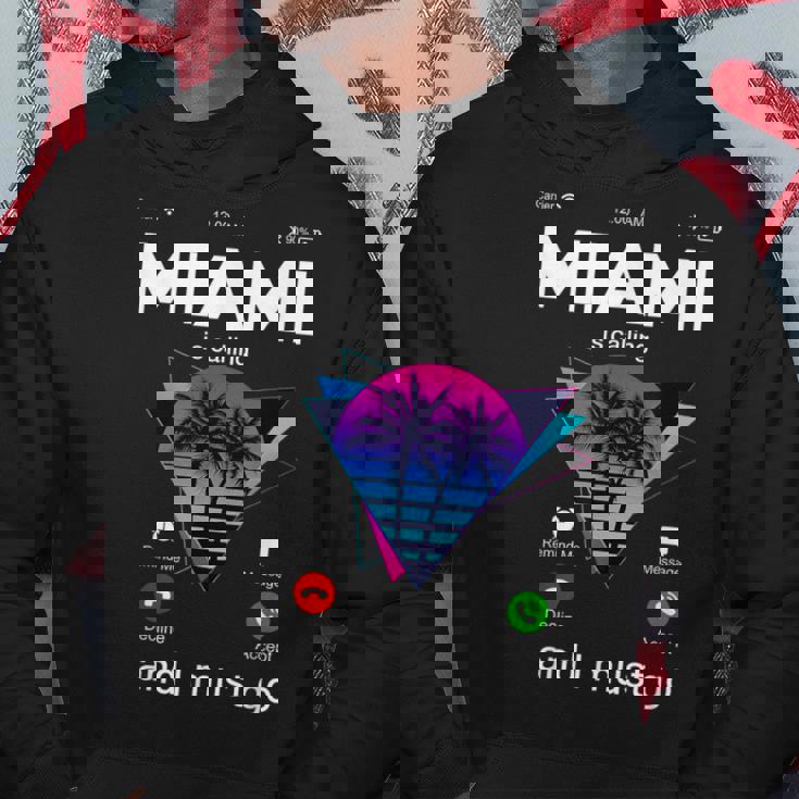 Miami Is Calling & I Must Go Illustration Graphic s パーカー 面白い贈り物