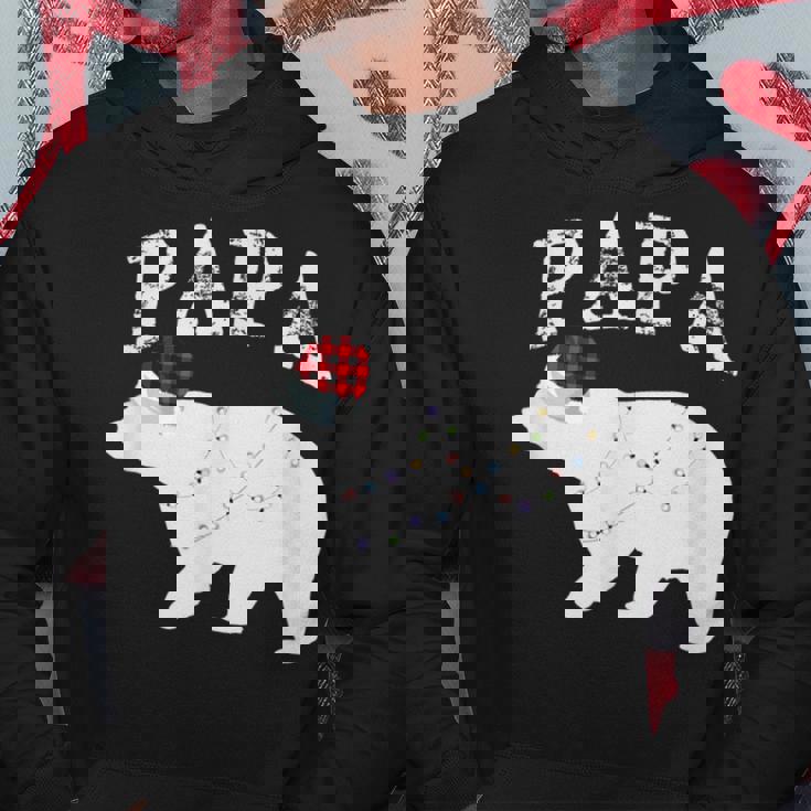 Papa Bear Xmas Buffalo Plaid Lights Matching Family Pajama パーカー 面白い贈り物