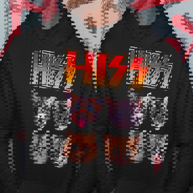 Hiss Cat Cat Lover Kittens Rock Music Cat Hiss パーカー 面白い贈り物