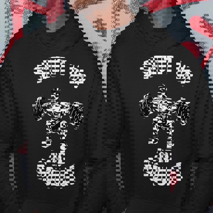 Shut Up Andquat スローガン ボディビルダー ベンチプレス パーカー 面白い贈り物