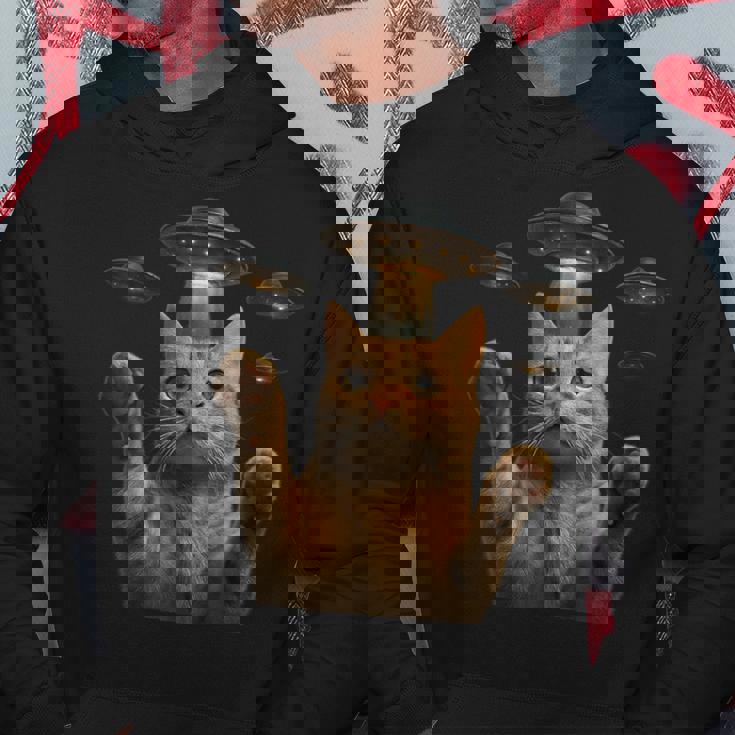 Ufo 誘拐 猫 面白い エイリアン ビーム リアル スタイル パーカー 面白い贈り物