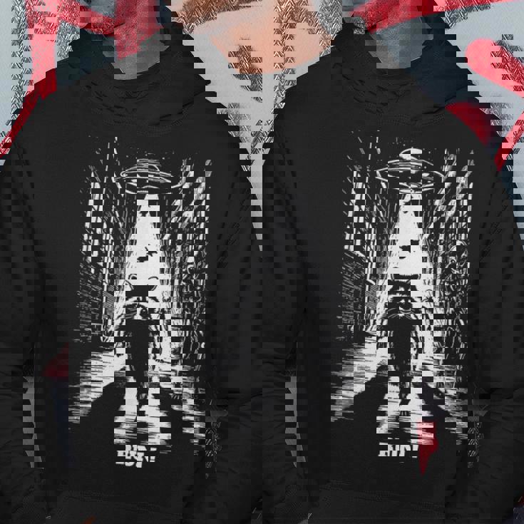 Ufoから逃げるアライグマ、Sfユーモア、エイリアンに追われる パーカー 面白い贈り物