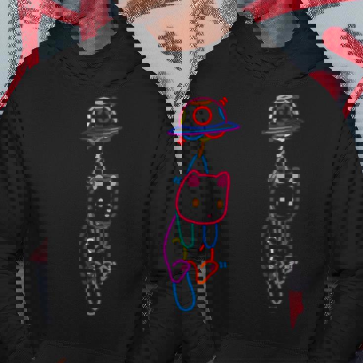 Ufoにつられるねこ ネオンカラー かわいい ねこ好き おもしろ パーカー 面白い贈り物