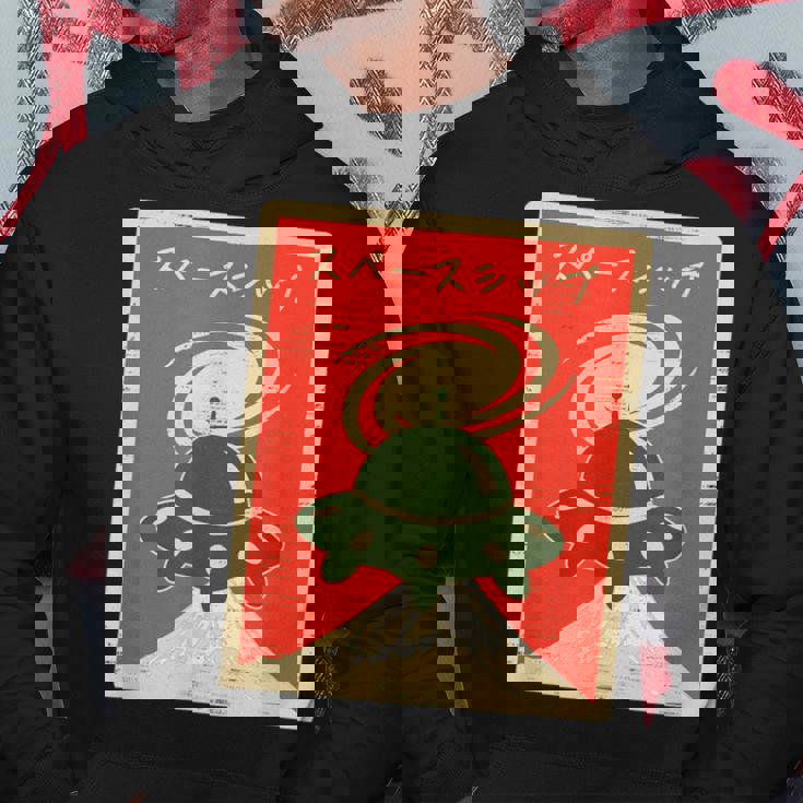 Ufo宇宙船レトロ日本語ライティングカタカナ山富士 パーカー 面白い贈り物