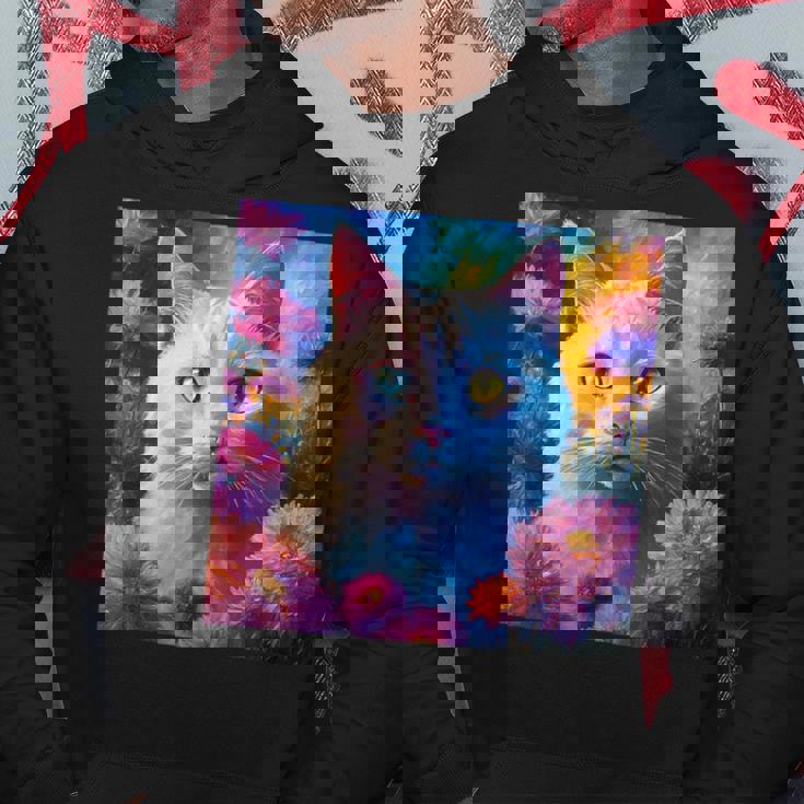 「お花畑のルディ猫」 油絵風ファンタジーアート 綺麗 かわいい オッドアイ リアル パーカー 面白い贈り物