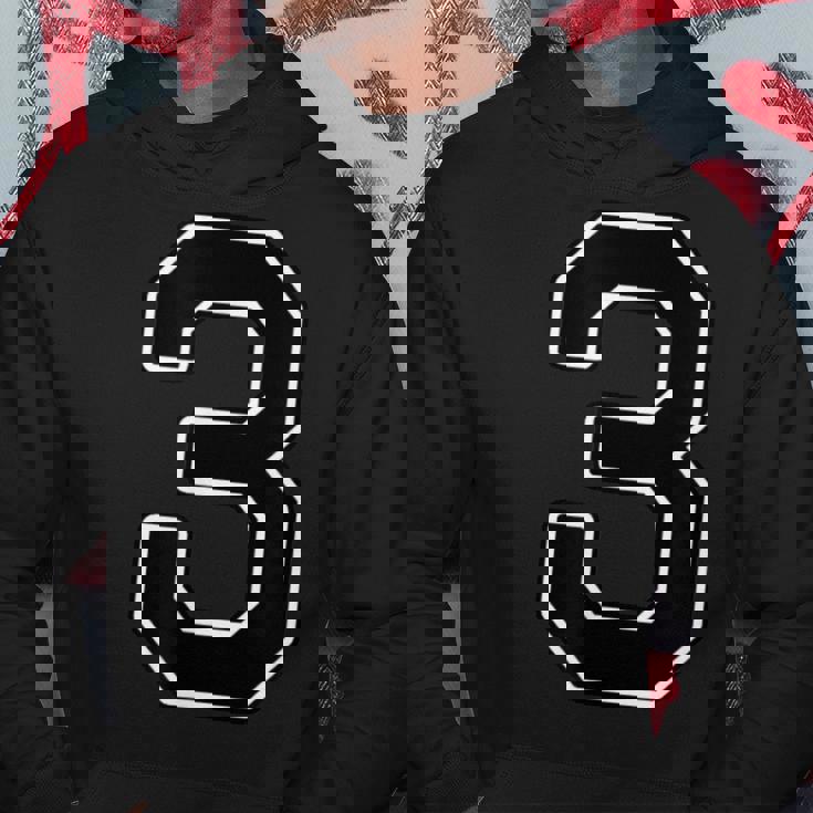 【両面プリント・表裏】3 数字 背番号・胸 ユニフォーム ナンバー【ブラック／黒の文字】スポーツ 部活 チーム 野球 パーカー 面白い贈り物