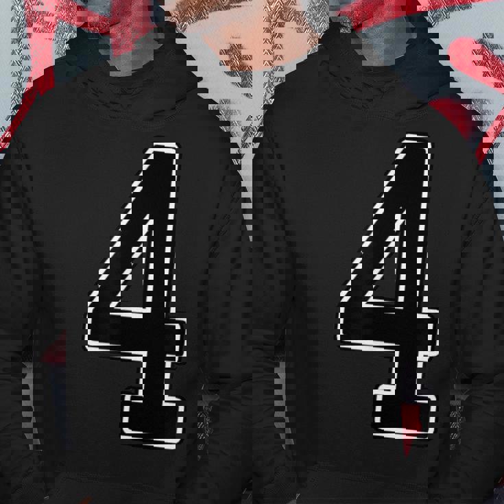 【両面プリント・表裏】4 数字 背番号・胸 ユニフォーム ナンバー【ブラック／黒の文字】スポーツ 部活 チーム 野球 パーカー 面白い贈り物