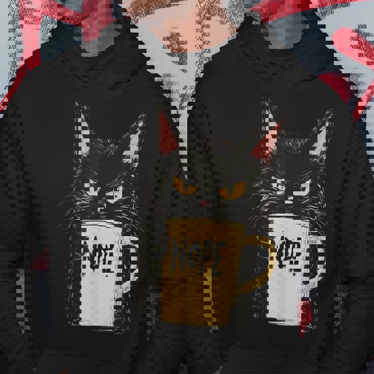 おかしな猫 コーヒーマグと黒猫 Nope パーカー 面白い贈り物