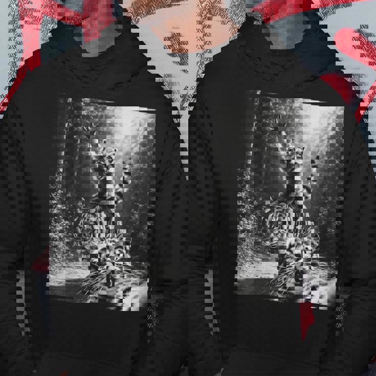 おもしろいアライグマ乗馬トラ驚いた怖い猫の自撮り。 パーカー 面白い贈り物