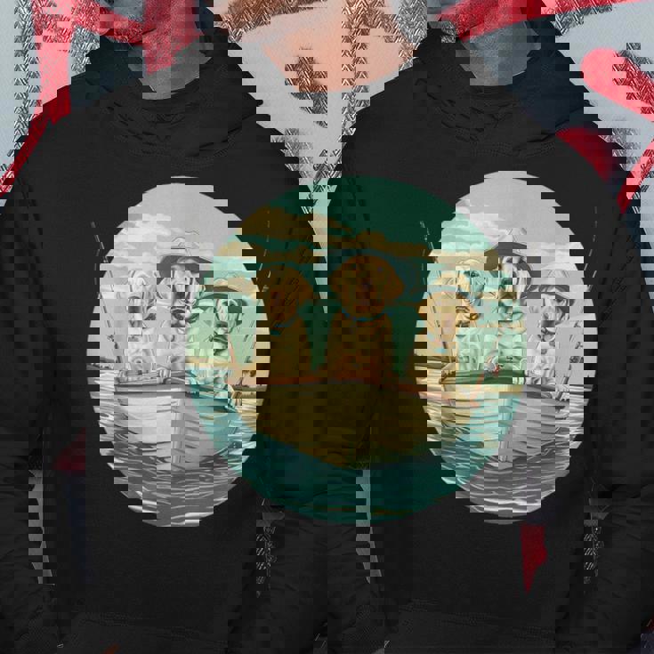 かわいい イエロー ラブラドールレトリバー 犬 釣り ボート 湖 犬 パーカー 面白い贈り物