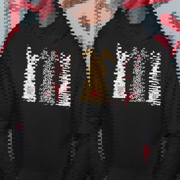 かわいい ヒョウ イースター バニー ウサギ トリオ フローラル ハッピーイースター パーカー 面白い贈り物