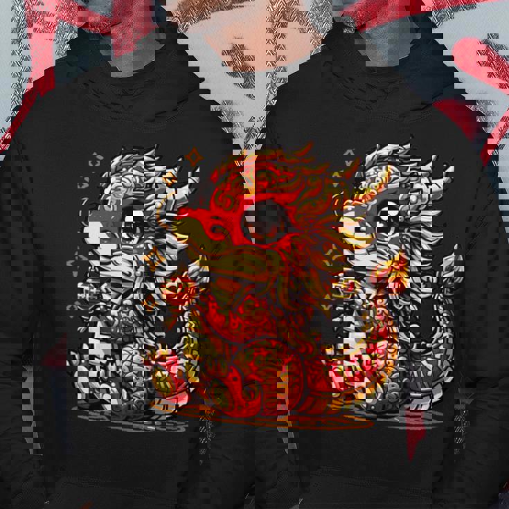 かわいい かわいい 赤 金 龍 中国 旧正月 縁起物 パーカー 面白い贈り物