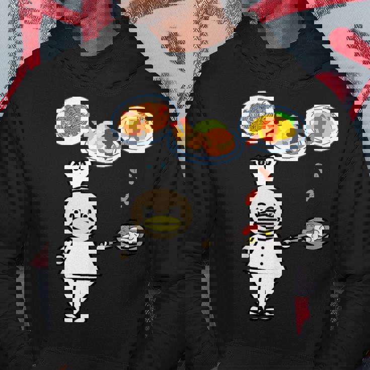 かわいいコックさん 洋食屋さん オムライス ナポリタン ハンバーグ エビフライ ウィンナー フライパン おもしろ パーカー 面白い贈り物