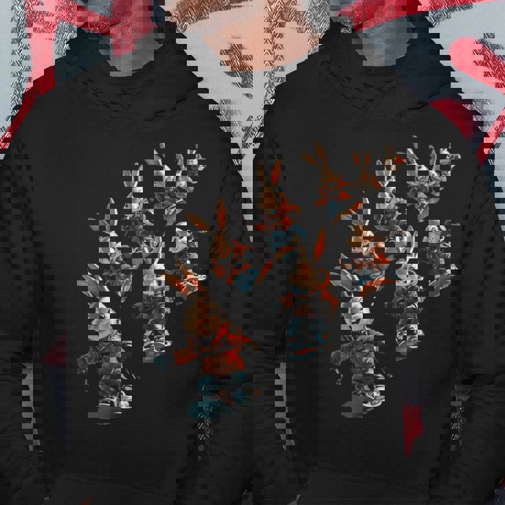 かわいいスノーボードウサギの漫画アート パーカー 面白い贈り物