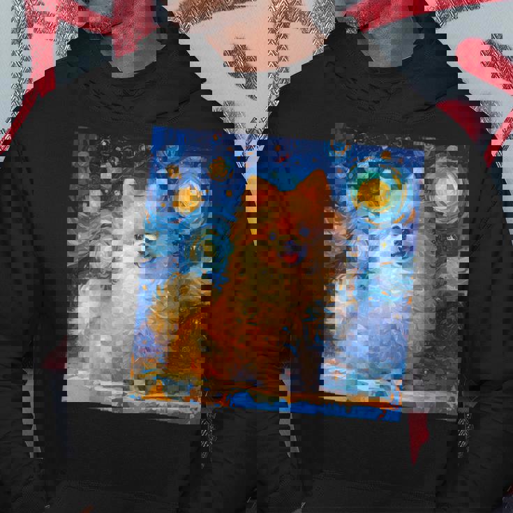 かわいいポメラニアン犬 星月夜 ヴィンセント・ヴァン・ゴッホ絵画 パーカー 面白い贈り物