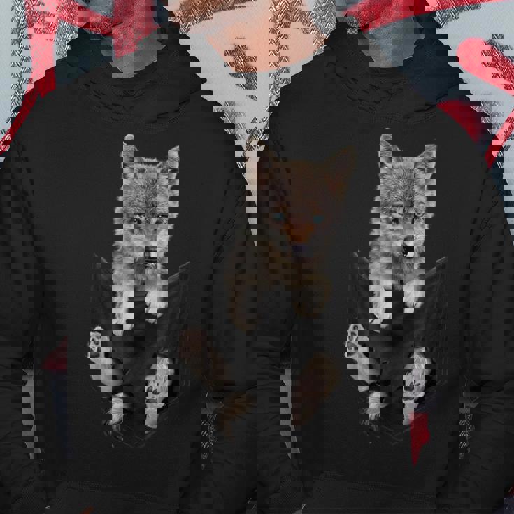 かわいい毛皮のような茶色のオオカミのポケット パーカー 面白い贈り物