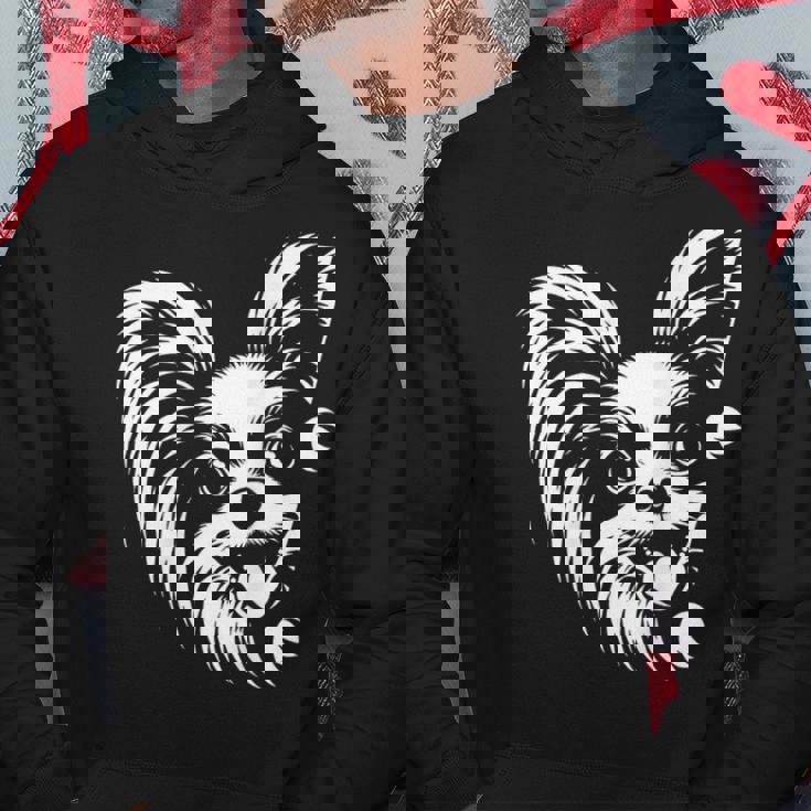 かわいい覗くパピヨン犬のグラフィック デザイン パーカー 面白い贈り物