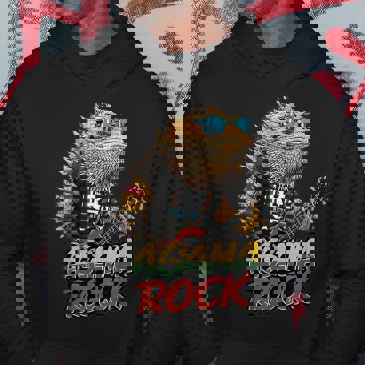 アガマ ロック、フトアゴヒゲトカゲ ロッカー、ギター Pogonaitticeps パーカー 面白い贈り物