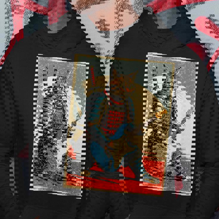 アニメ 日本の侍猫 エレキギターを弾くアートワーク パーカー 面白い贈り物