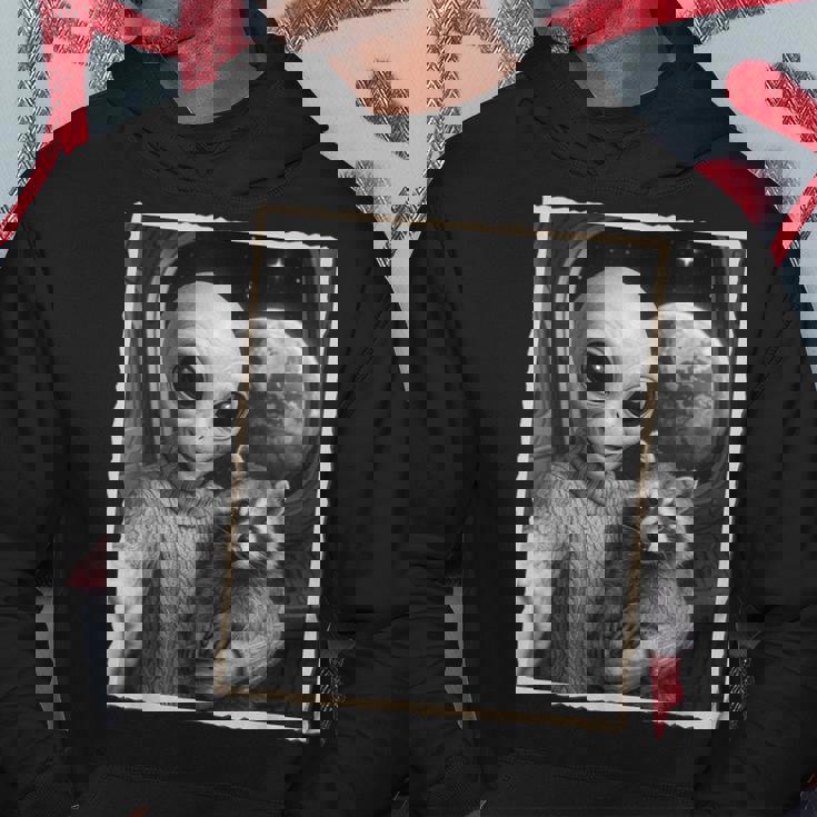 アライグマとエイリアンセルフィー、Ufo&地球写真、面白いエイリアン パーカー 面白い贈り物