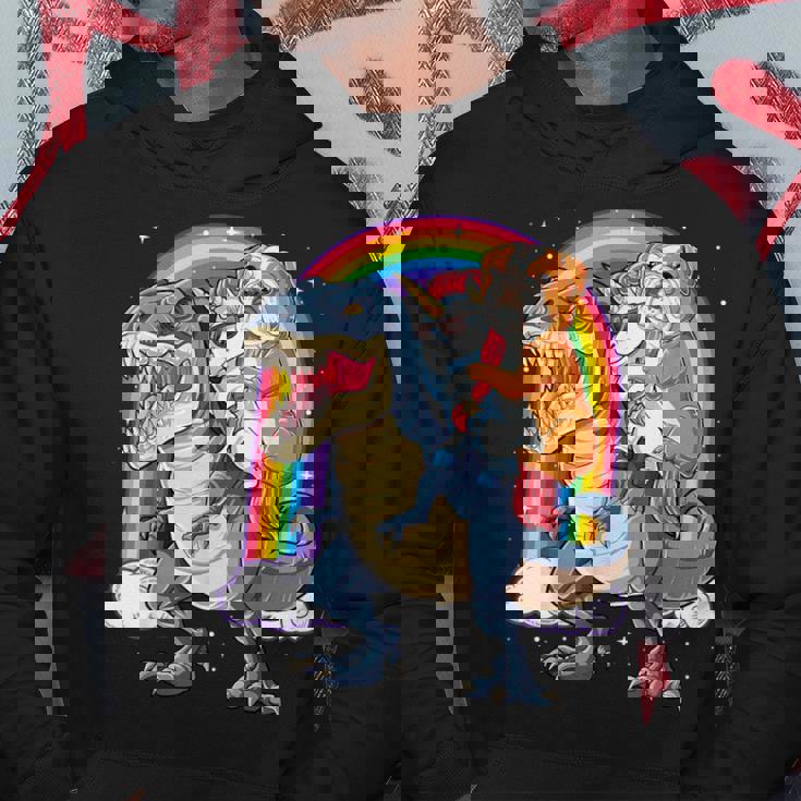 イングリッシュブルドッグ ユニコーン ライディング ダイナソー Tレックス ギフト メンズ レディース パーカー 面白い贈り物