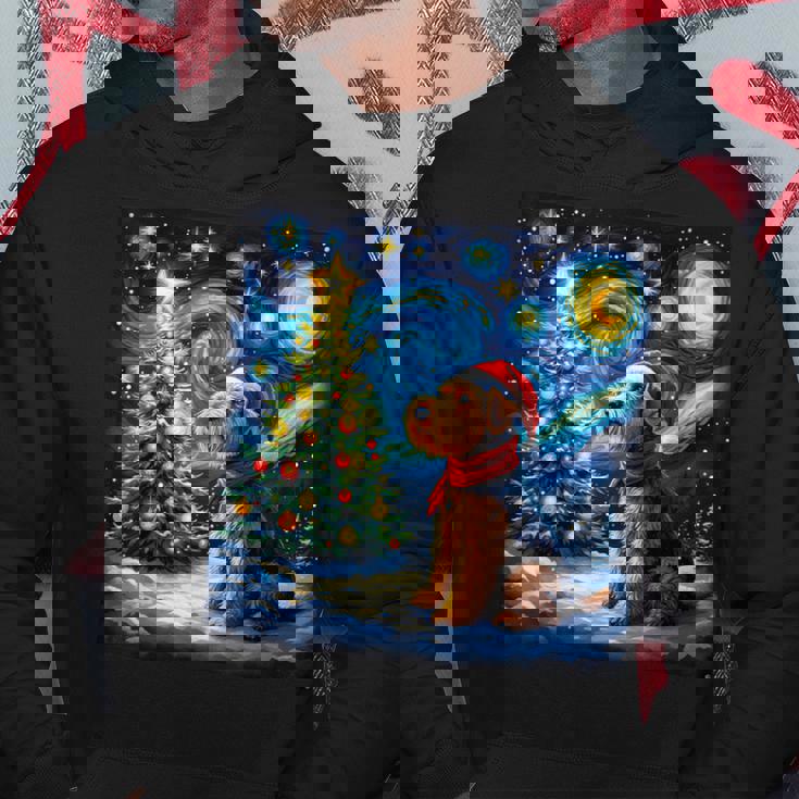 エアデール・テリア 星降る夜 クリスマス ゴッホ 犬の休日 パーカー 面白い贈り物