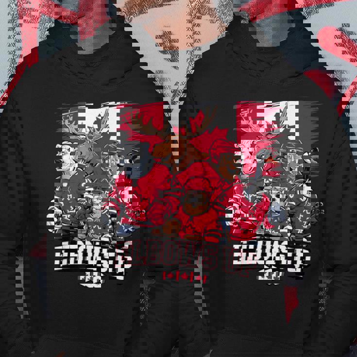 エルボーアップ カナダ カナディアン ビーバー ヘラジカ ホッケーチーム メープルリーフ パーカー 面白い贈り物