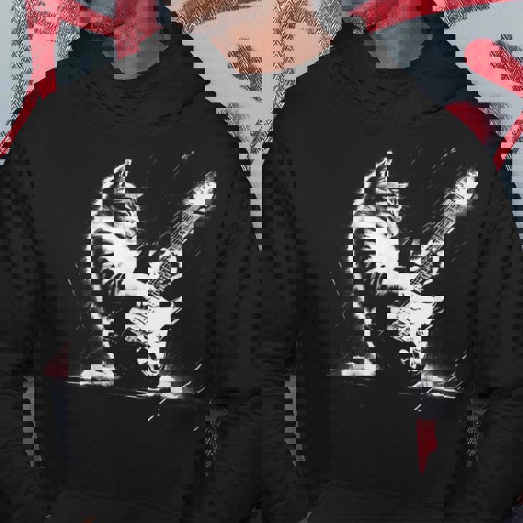 エレキギターで遊ぶ面白いギター猫 パーカー 面白い贈り物