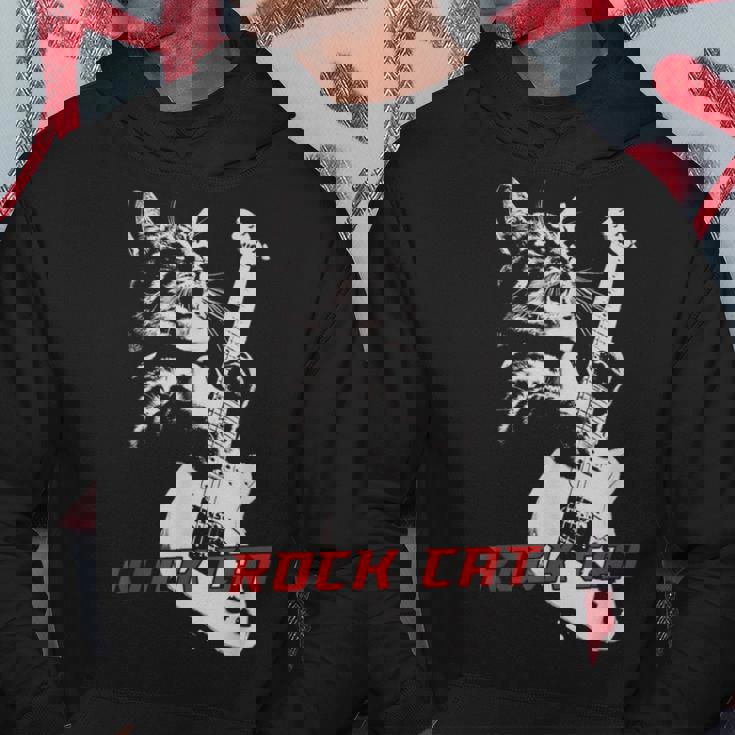 エレキギターを弾くロックキャット 面白い猫ニャーパロディショー パーカー 面白い贈り物