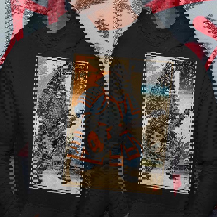 エレキギターを弾く日本の侍猫 浮世墨アート パーカー 面白い贈り物