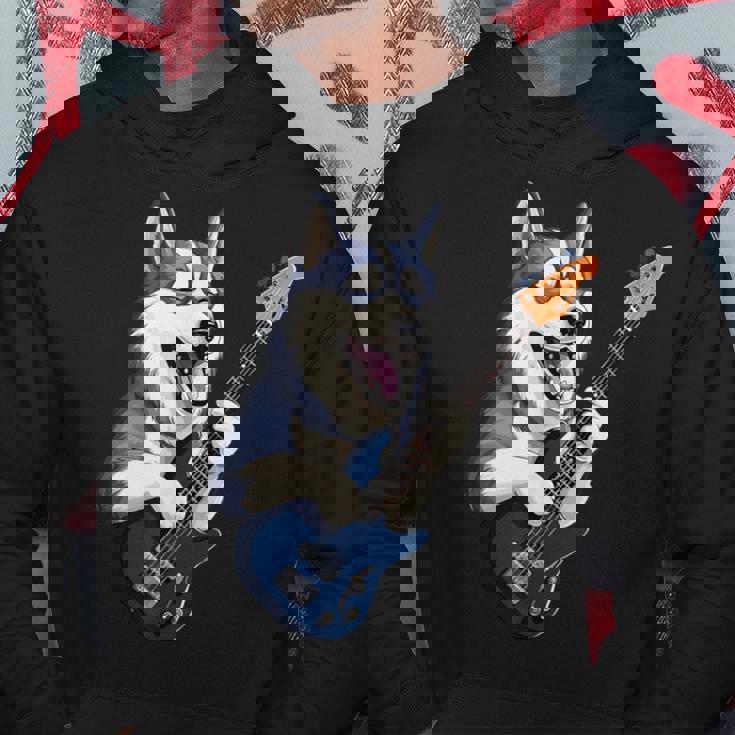 エレキギターを弾く面白いシベリアンハスキー犬ミュージシャン パーカー 面白い贈り物