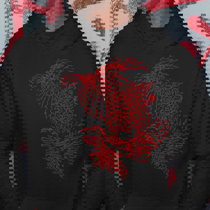 オリジナルツインサギと菊レッドラインアート パーカー 面白い贈り物