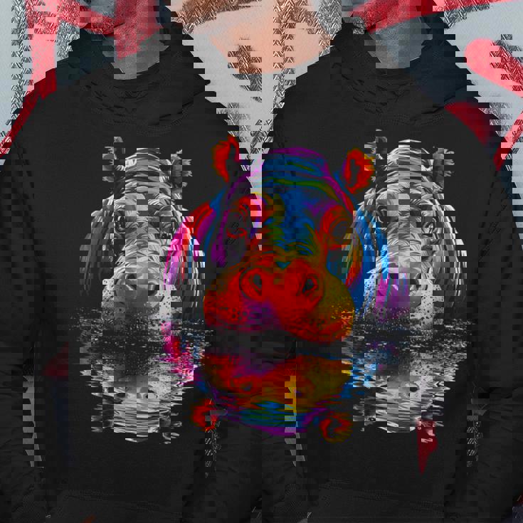 カバ カラフル アート 動物 かわいい グラフィック モチーフ カバ パーカー 面白い贈り物