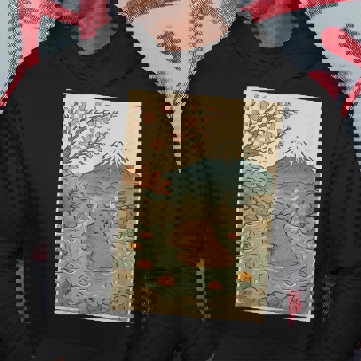 カピバラ 桜と温泉のカワイイアート パーカー 面白い贈り物