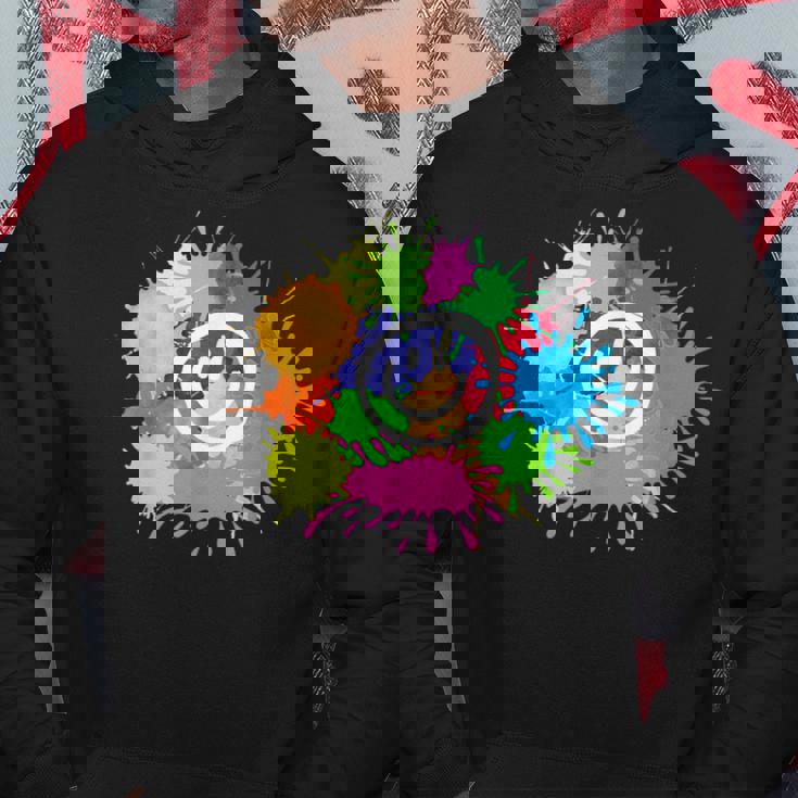 カラフル スプラッター ペイント 水彩 スマイル フェイス ユニセックス パーカー 面白い贈り物