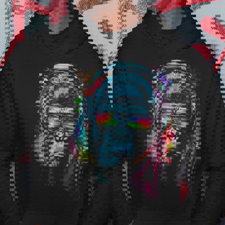 カラフルなゴリラとヘッドフォン レインボー バイブス エイプ モチーフ パーカー 面白い贈り物