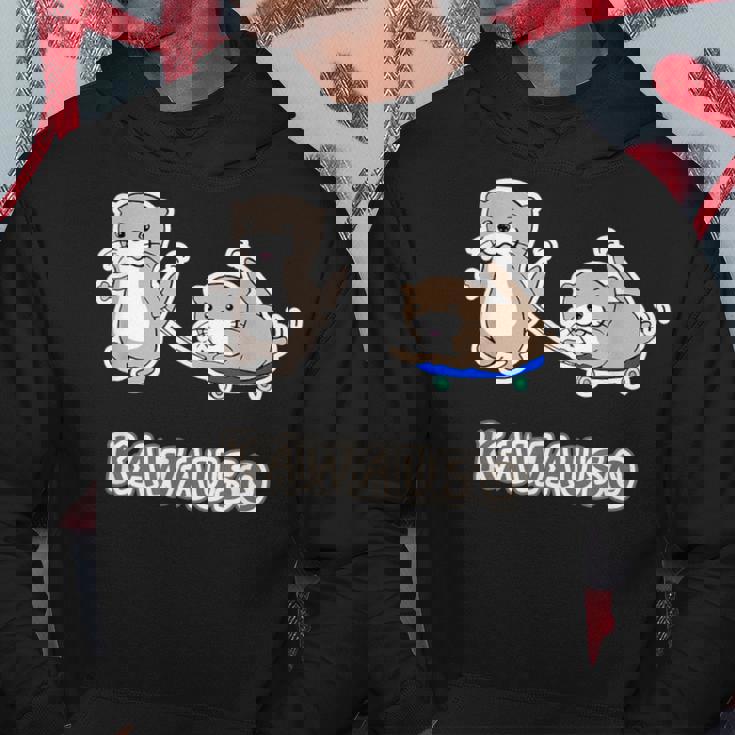 カワウソくん『スケボー』コツメカワウソ ゆるくて かわいい キャラクター イラスト パーカー 面白い贈り物