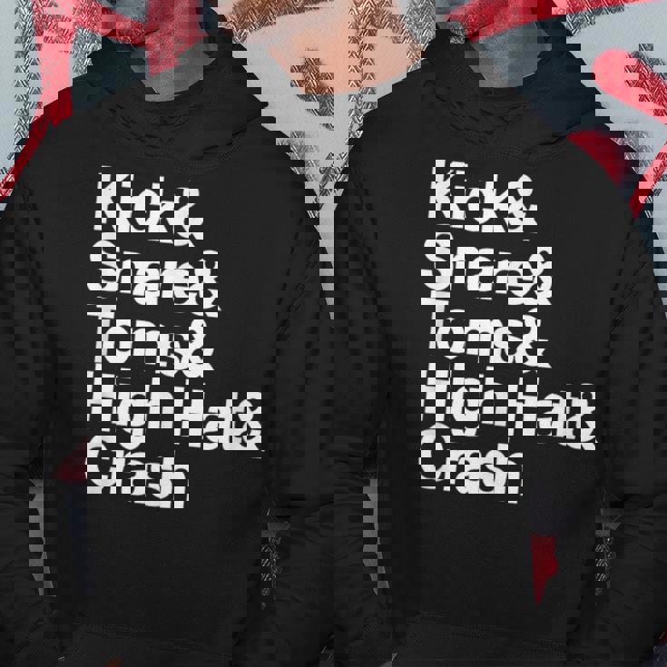 キック&スネア&トムズ&ハイハット&クラッシュドラムセットテキスト パーカー 面白い贈り物