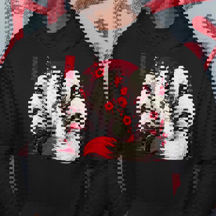 キツネ キツネ 赤いクモユリ 花 日本の九尾キツネ パーカー 面白い贈り物