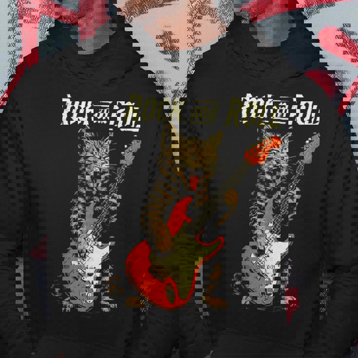 ギターを弾くロックな猫 音楽好き猫好き向けデザイン パーカー 面白い贈り物